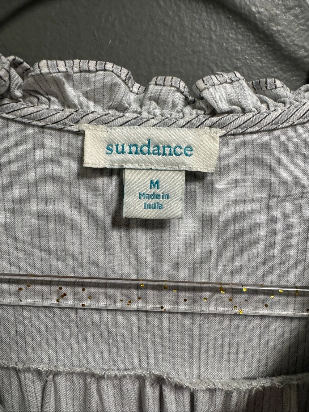 Sundance Light Grayish Blue Pinstripe Smocked Yoke Button-Front Blouse M - Picture 3 of 6